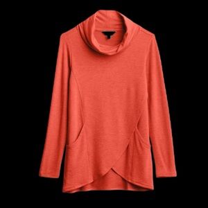 Coral Tulip Hem Cowl Neck Knit Top
